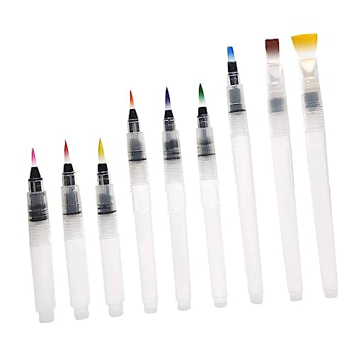 FAVOMOTO Water Brush Pen 9 Pcs Water Coloring Brush Pen Water Soluble Colored Pencils Painting Pen Fountain Pen Flat Pen White Solid Set Ink Pen Set