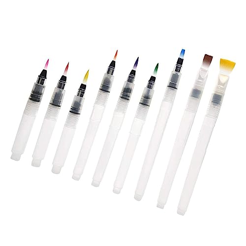 FAVOMOTO Water Brush Pen 9 Pcs Water Coloring Brush Pen Water Soluble Colored Pencils Painting Pen Fountain Pen Flat Pen White Solid Set Ink Pen Set