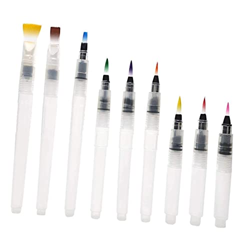 FAVOMOTO Water Brush Pen 9 Pcs Water Coloring Brush Pen Water Soluble Colored Pencils Painting Pen Fountain Pen Flat Pen White Solid Set Ink Pen Set