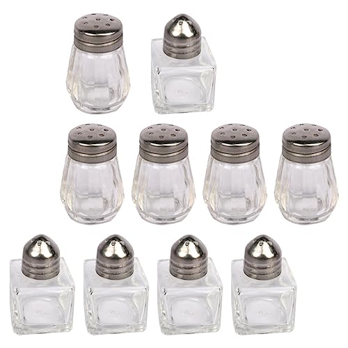 DOITOOL 10Pcs Mini Salt and Pepper Shakers - Glass Transparent Salt and Pepper Shakers Cute - Portable Mini Powdered Sugar Shaker Duster Salt Shaker for Travel, Camping, Baking