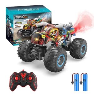 iblivers remote control monster truck, 2.4ghz all terrain remote control monster cars, rc monster truck off-road car, rc monster car with spray music and light for boys 4-7 8-12 kids