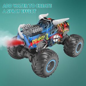 iBlivers Remote Control Monster Truck, 2.4GHz All Terrain Remote Control Monster Cars, RC Monster Truck Off-Road Car, RC Monster Car with Spray Music and Light for Boys 4-7 8-12 Kids