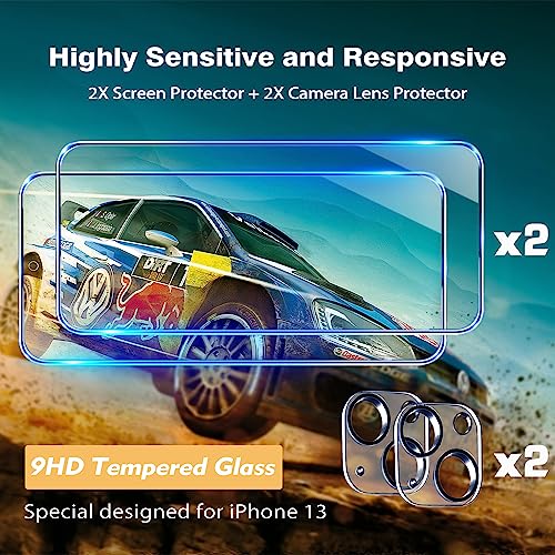 YATWIN [5 in 1 Designed for iPhone 13 Case with 2X Screen Protector + 2X Camera Lens Protector, Liquid Silicone Slim Soft Rubber Shockproof Phone Case Cover for iPhone 13 (6.1") - White