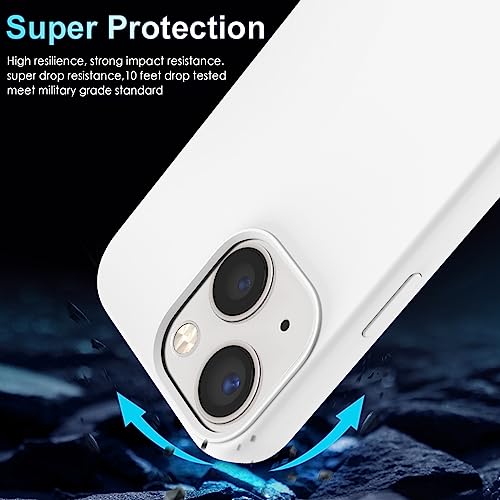 YATWIN [5 in 1 Designed for iPhone 13 Case with 2X Screen Protector + 2X Camera Lens Protector, Liquid Silicone Slim Soft Rubber Shockproof Phone Case Cover for iPhone 13 (6.1") - White