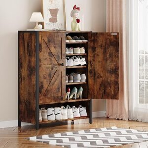 homeiju shoe cabinet with doors and shelves,24 pairs entryway shoe storage cabinet with adjustable shelves,6-tier free standing shoe organizer cabinet for entryway (rustic brown)