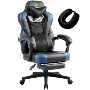 vigosit gaming chair pro- gaming chair with footrest, mesh gaming chair for heavy people, ergonomic reclining gamer computer chair for adult, big and tall office pc chair gaming (black blue)
