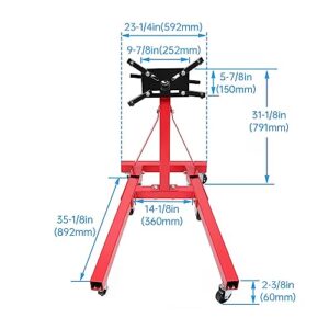 KUAFU Universal 360 Degree Rotating Engine Stand Adjustable Mounting Head Folding Frame for Auto Truck Motor Hoist Repair Jack 2000LBS Capacity Heavy Duty Steel-RED