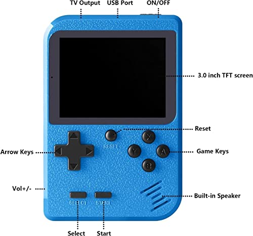 Handheld Game Console , 400 Retro Video Games , 3'' LCD Screen Retro Handheld Video Game Console, Portable Retro Handheld Game Console Supports for Connecting TV & Two Players (Blue)