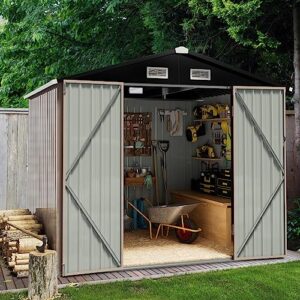 breezestival outdoor storage shed 4x6ft, utility steel tool shed with lockable door and air vents, galvanized metal shed for garden backyard patio lawn (4' x 6')