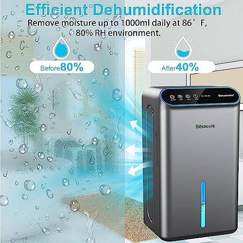 Quiet Small Dehumidifiers for home, 750 Sq.Ft Room, Night Light, 85oz Water Tank, Dual-Core Portable Dehumidifier with Water Outlet Timer Sleep Mode 7 Colors Light, for Bathroom Bedroom Closet RV