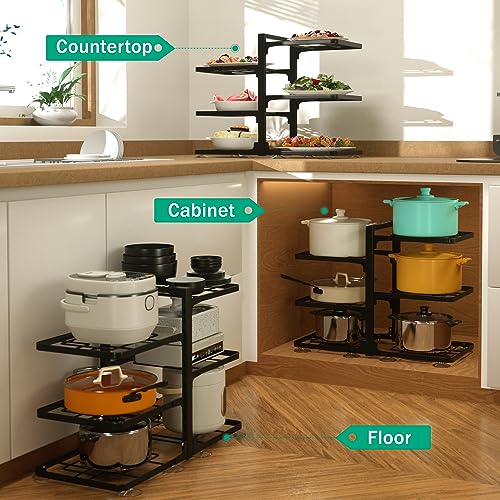 HAUSHOF Pots and Pans Organizer, 16" Heavy Duty 150LBS Pot Holders for Kitchen, 6-Tier Adjustable Pan Rack under Cabinet with Suction Cup, Snap-on Cookware Storage Organization Pot Pan Stand Stacker