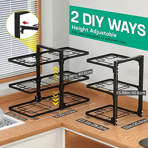 HAUSHOF Pots and Pans Organizer, 16" Heavy Duty 150LBS Pot Holders for Kitchen, 6-Tier Adjustable Pan Rack under Cabinet with Suction Cup, Snap-on Cookware Storage Organization Pot Pan Stand Stacker