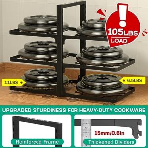 HAUSHOF Pots and Pans Organizer, 16" Heavy Duty 150LBS Pot Holders for Kitchen, 6-Tier Adjustable Pan Rack under Cabinet with Suction Cup, Snap-on Cookware Storage Organization Pot Pan Stand Stacker