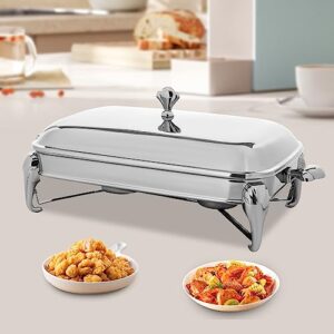 CNCEST 2.9L Chafing Dish Buffet Set Server,Stainless Steel Chafing Dishes Oven Safe Glass Rectangle Food Warmer for Parties (Silver)