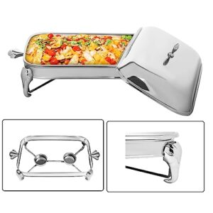 CNCEST 2.9L Chafing Dish Buffet Set Server,Stainless Steel Chafing Dishes Oven Safe Glass Rectangle Food Warmer for Parties (Silver)