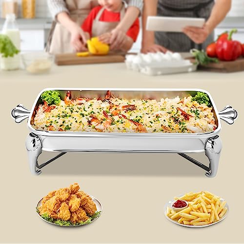 CNCEST 2.9L Chafing Dish Buffet Set Server,Stainless Steel Chafing Dishes Oven Safe Glass Rectangle Food Warmer for Parties (Silver)