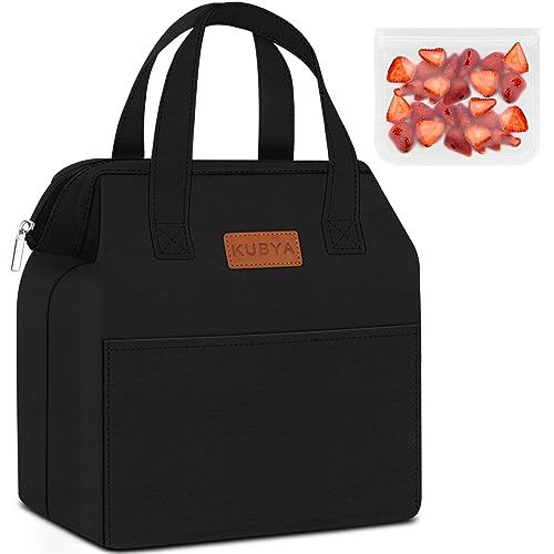 KUBYA Lunch Bag Simple Lunch Box for Women Men Insulated Lunch Bag & Storage bag Reusable Lunch Tote Bag for Work, Picnic Beach or Travel (Black)