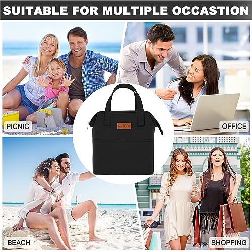 KUBYA Lunch Bag Simple Lunch Box for Women Men Insulated Lunch Bag & Storage bag Reusable Lunch Tote Bag for Work, Picnic Beach or Travel (Black)