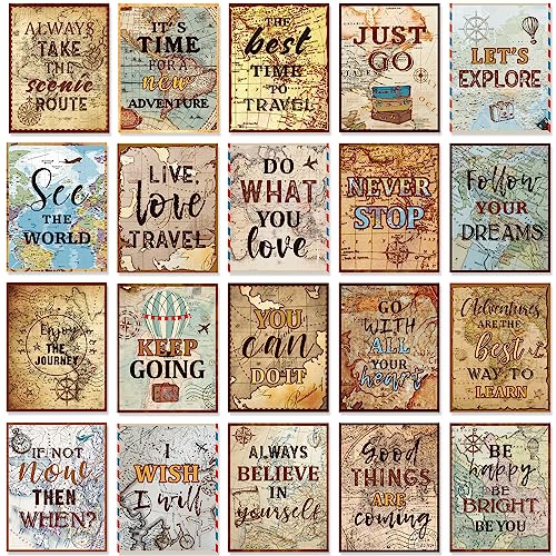 Pasimy 20 Pcs Travel Map Motivational Wall Decor Travel World Inspirational Bulletin Board Posters Positive Travel Themed Classroom Decorations Inspirational Posters for School Office Travel Party