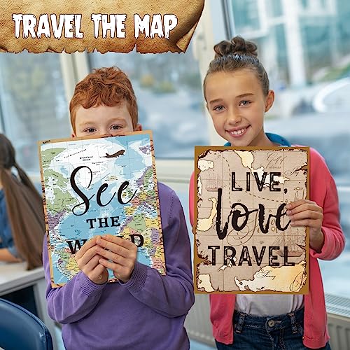 Pasimy 20 Pcs Travel Map Motivational Wall Decor Travel World Inspirational Bulletin Board Posters Positive Travel Themed Classroom Decorations Inspirational Posters for School Office Travel Party