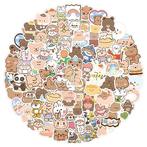 100 Pcs Cute Bear Stickers for Kids, Reusable Vinyl Waterproof Stickers for Laptop, Bumper, Skateboard, Water Bottles, Computer, Phones, Animal Stickers for Kids Teens