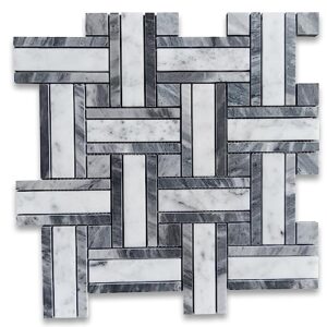 stone center online carrara white marble 1 inch twine basketweave mosaic tile w/bardiglio gray honed kitchen bath wall floor backsplash shower (1 sheet)