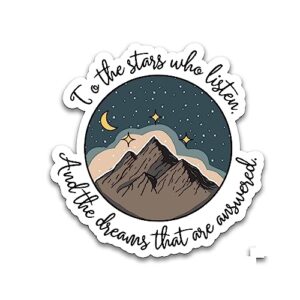 miraki to the stars who listen sticker, mountain stickers, cute stars stickers, water assitant die-cut vinyl stickers decals for laptop phone kindle journal water bottles, stickers