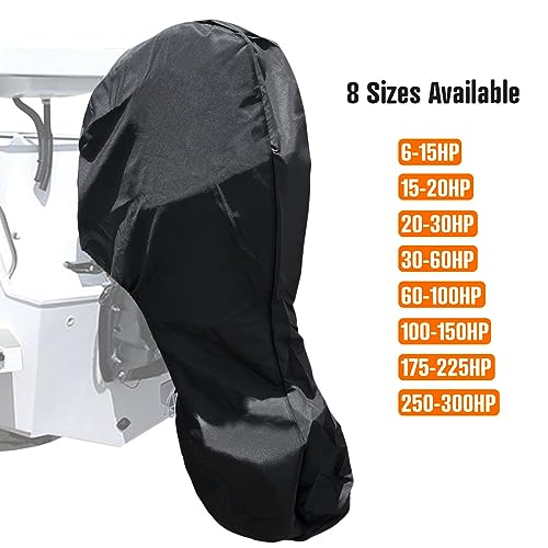 iCOVER Outboard Motor Covers, Trailerable Full Boat Motor Cover Waterproof Heavy Duty Oxford Fabric Outboard Engine Covers with Zipper, Fits 175-225HP Motor