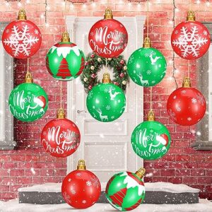 jetec 12 pcs 9 inch inflatable christmas ball giant pvc christmas ball ornaments large christmas ball outdoor christmas blow up yard decorations for holiday pool lawn tree party decor (novel style)
