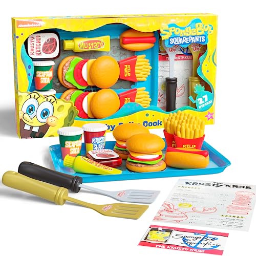 Lollipop Spongebob Kids Kitchen Playset - Interactive Play Food with 2 Krabby Patty Burgers, Seafoam Shake, Kelp Fries, Spongebob Toys Kitchen Set for Kids Ages 3-5