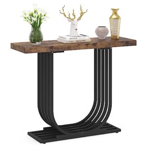 Tribesigns Console Table, Industrial 39.4 Inch Entryway Foyer Table, Narrow Sofa Accent Table with Geometric Metal Legs for Living Room, Hallway, Entrance, Rustic Brown & Black