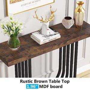 Tribesigns Console Table, Industrial 39.4 Inch Entryway Foyer Table, Narrow Sofa Accent Table with Geometric Metal Legs for Living Room, Hallway, Entrance, Rustic Brown & Black