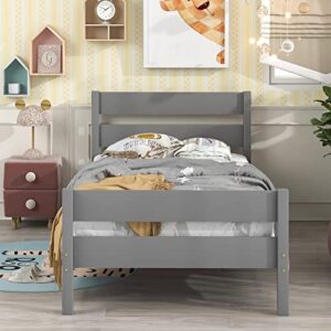 tensun twin bed with headboard and footboard,wooden bed frame for girls boys,no box spring needed, easy assembly,grey