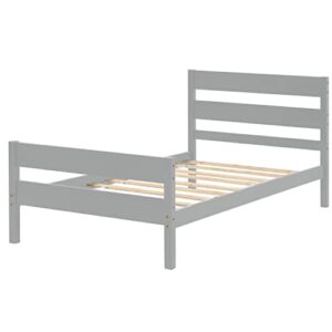 Tensun Twin Bed with Headboard and Footboard,Wooden Bed Frame for Girls Boys,No Box Spring Needed, Easy Assembly,Grey