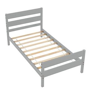 Tensun Twin Bed with Headboard and Footboard,Wooden Bed Frame for Girls Boys,No Box Spring Needed, Easy Assembly,Grey