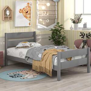 Tensun Twin Bed with Headboard and Footboard,Wooden Bed Frame for Girls Boys,No Box Spring Needed, Easy Assembly,Grey