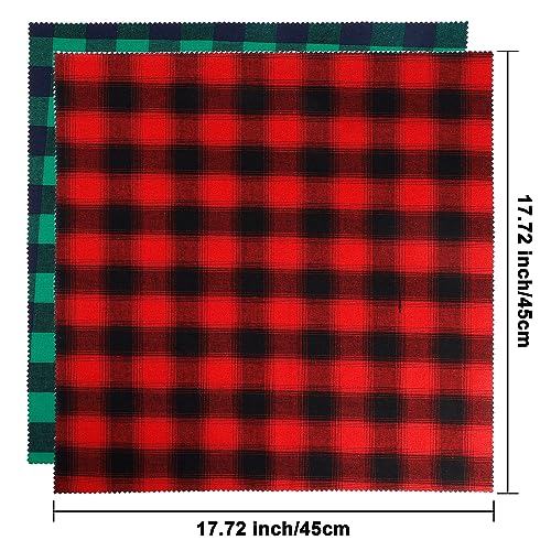 Caydo 10 Pcs Cotton Checkered Fabric Squares, 18 x 18 Inch Stripe Fat Quarters Checked Cloth Quilting Fabric Scraps for Christmas DIY Crafting Sewing Patchwork