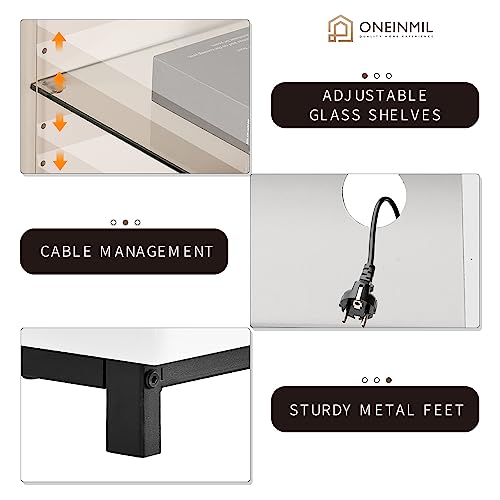 oneinmil Fireplace TV Stand for TV up to 78 Inch for Living Room, 68 Inch Modern TV Cabinet with AElectric Fireplace, Wood Storage TV Console, Media Entertainment Center with Cable Holes,White