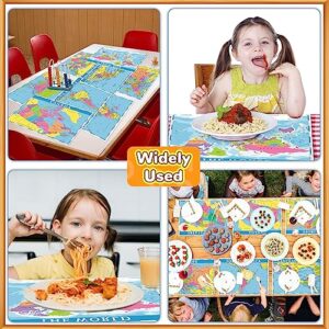 Educational Placemats for Kids Set of 8 World Map Placemat Non Slip Washable Eat Table Mat USA, Europe, Asia, Africa, South America, Central America, Canada Maps for Primary School Dining Table