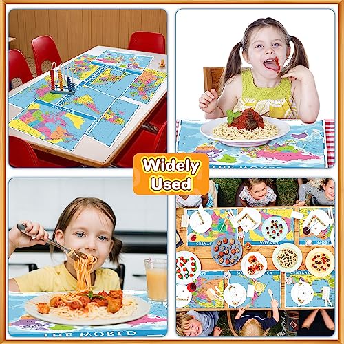 Educational Placemats for Kids Set of 8 World Map Placemat Non Slip Washable Eat Table Mat USA, Europe, Asia, Africa, South America, Central America, Canada Maps for Primary School Dining Table