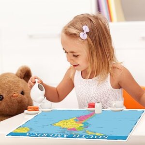 Educational Placemats for Kids Set of 8 World Map Placemat Non Slip Washable Eat Table Mat USA, Europe, Asia, Africa, South America, Central America, Canada Maps for Primary School Dining Table