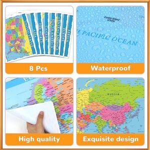 Educational Placemats for Kids Set of 8 World Map Placemat Non Slip Washable Eat Table Mat USA, Europe, Asia, Africa, South America, Central America, Canada Maps for Primary School Dining Table