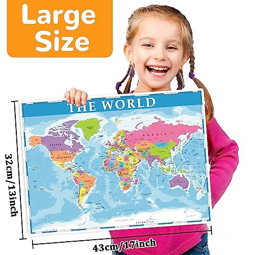 Educational Placemats for Kids Set of 8 World Map Placemat Non Slip Washable Eat Table Mat USA, Europe, Asia, Africa, South America, Central America, Canada Maps for Primary School Dining Table