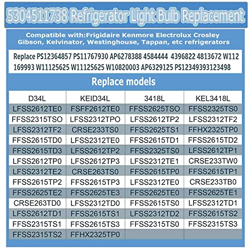 Yooank AC100-265v 3.5w Refrigerator Bulb 5304511738 for Frigidaire Replacement Light Bulb Kei D34l Refrigerator PS12364857 AP6278388 4584444 - White Light