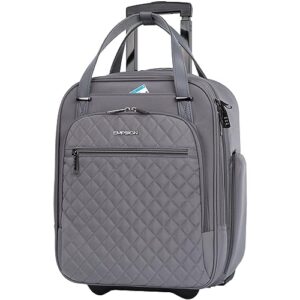 empsign underseat carry on wheeled - 16” multi-functional lightweight overnight rolling underseater bag, carry-on bag with spinner wheels for women men travel business, dark grey