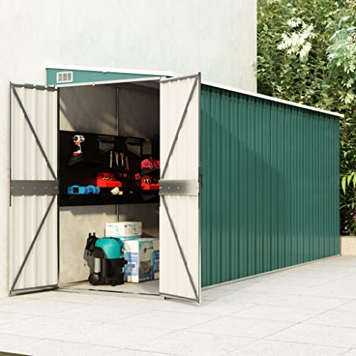 Aisifx Wall-Mounted Garden Shed Green 46.5"x150.4"x70.1" Galvanized Steel