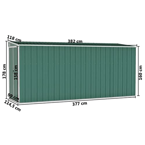 Aisifx Wall-Mounted Garden Shed Green 46.5"x150.4"x70.1" Galvanized Steel