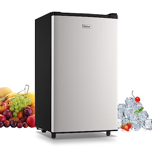 WANAI Compact Refrigerator 3.2 Cu.Ft Mini Silver Fridge With Freezer Single Door Mini Refrigerator with 5 TEMP Modes for Dorm Office Bedroom