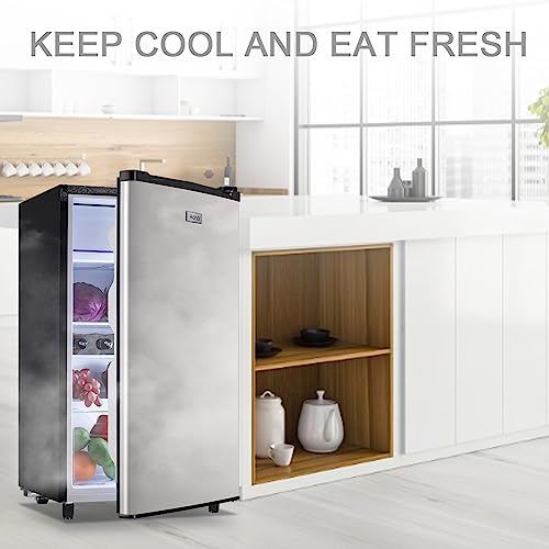 WANAI Compact Refrigerator 3.2 Cu.Ft Mini Silver Fridge With Freezer Single Door Mini Refrigerator with 5 TEMP Modes for Dorm Office Bedroom