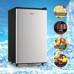 WANAI Compact Refrigerator 3.2 Cu.Ft Mini Silver Fridge With Freezer Single Door Mini Refrigerator with 5 TEMP Modes for Dorm Office Bedroom